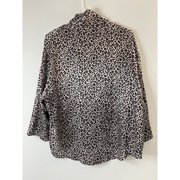 Joyspun Leopard Print Button-Up Satin Shirt L - Picture 7 of 11